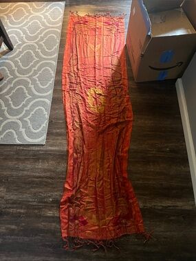 Lightweight Orange-Red Woven Scarf with Fringe
